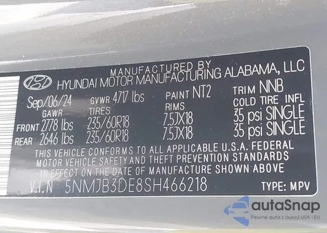 2025 Hyundai Tucson Sel from USA, damaged, VIN 5NMJB3DE8SH466218